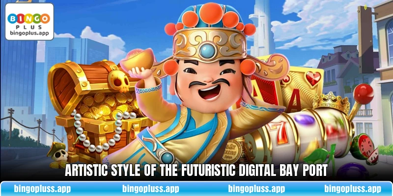Artistic style of the futuristic digital bay port